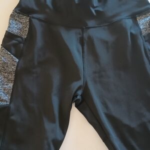 Black Athletic Leggings with Heathered Side Panels